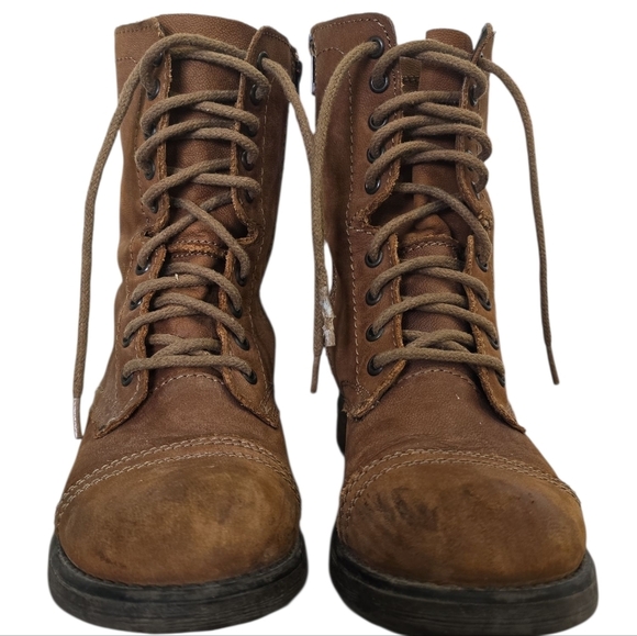 STEVE MADDEN TROOPA 2 Brown Leather Zip Combat Boots Womens Size 8.5 Distressed - Picture 11 of 12